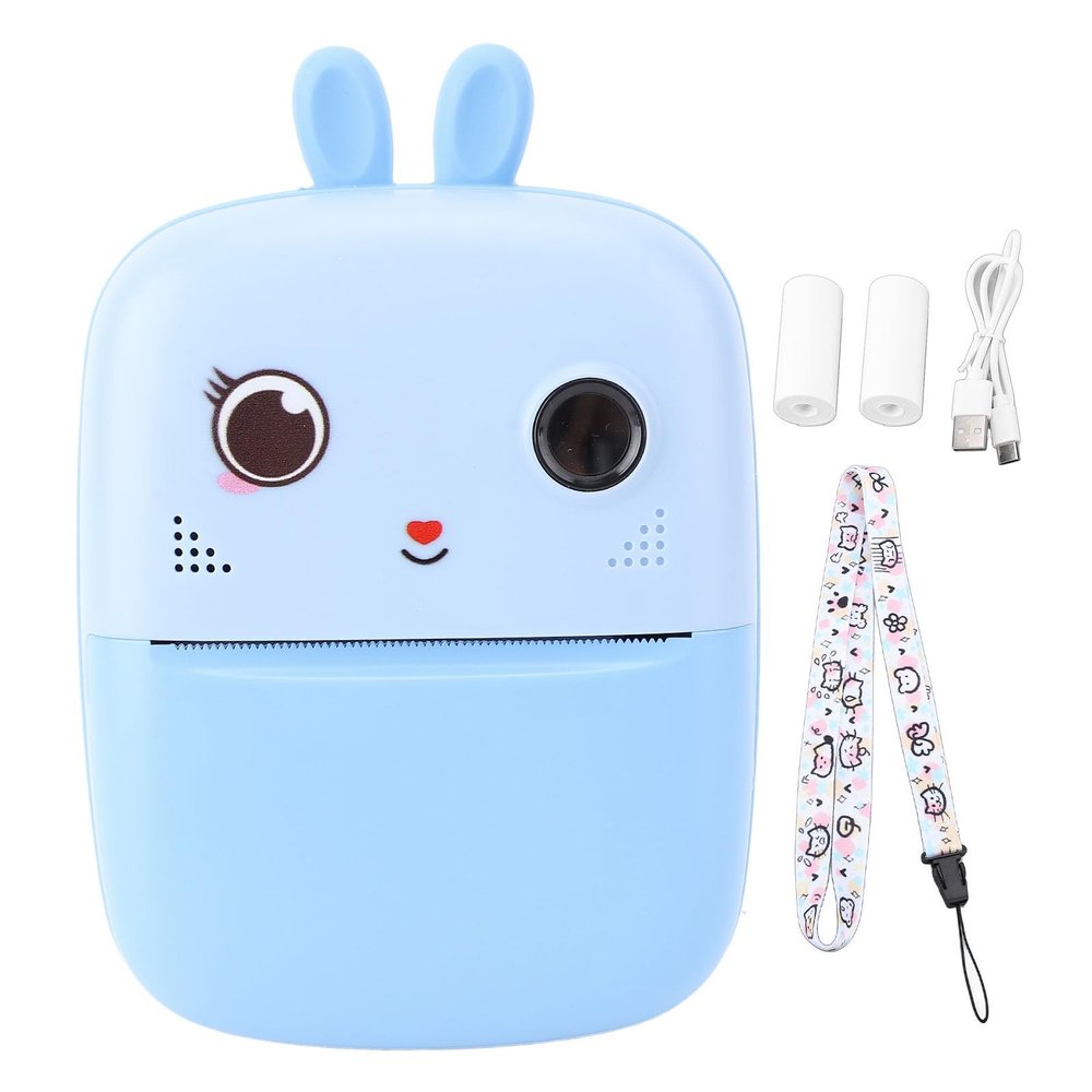 Small Print Camera 1080P 80MP Micro Portable 2 Cameras Instant Black White Photo Printing (Blue)