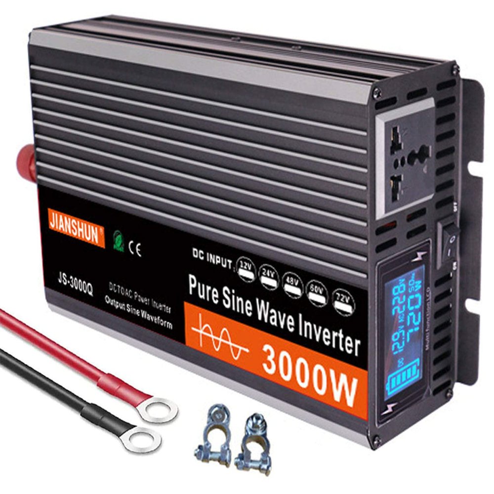 3000W 4000W 5000W 6000W (Peak) Pure Sine Wave Power Inverter, Intelligent Inverter 12V/24V/48V/60V DC to 220V~240V AC Converter with LCD Display, AC Outlets,for RV Truck Camping-12V