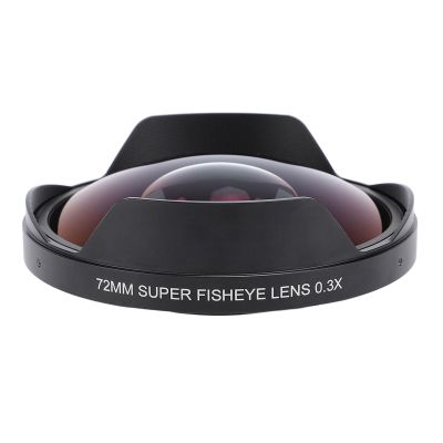 72mm Fisheye Lens 0.3X, HD Wide Angle Fisheye Lens with Hood Replacement for Camcorders, Long Depth of Field