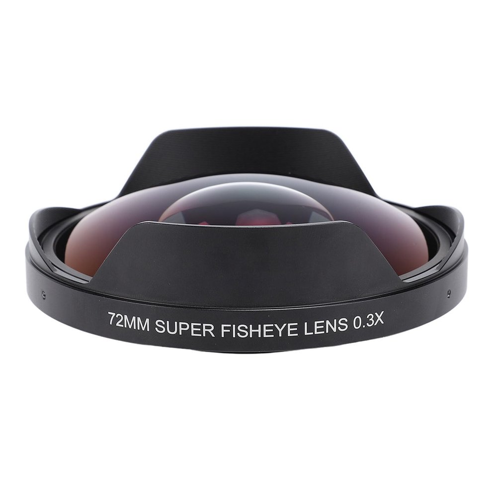72mm Fisheye Lens 0.3X, HD Wide Angle Fisheye Lens with Hood Replacement for Camcorders, Long Depth of Field