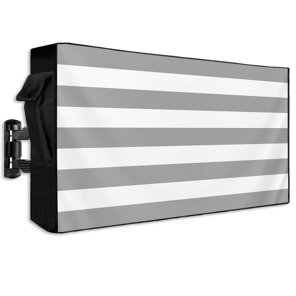 EZON-CH Outdoor TV Cover 48-50 Inches Gray and White Stripe, Waterproof and Weatherproof, TV Screen Protector with Remote Control Pocket for Outside Flat Screen Televisions