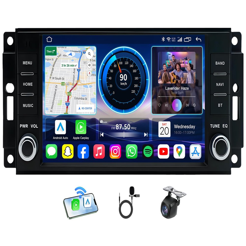 [4G+64G] Car Radio Stereo for Challenger 2008-2014, Radio for Dodge RAM 1500 2009-2012, Radio for Jeep Wrangler 2007-2018 with Wireless CarPlay Android Auto GPS Bluetooth FM RDS SWC Backup Camera