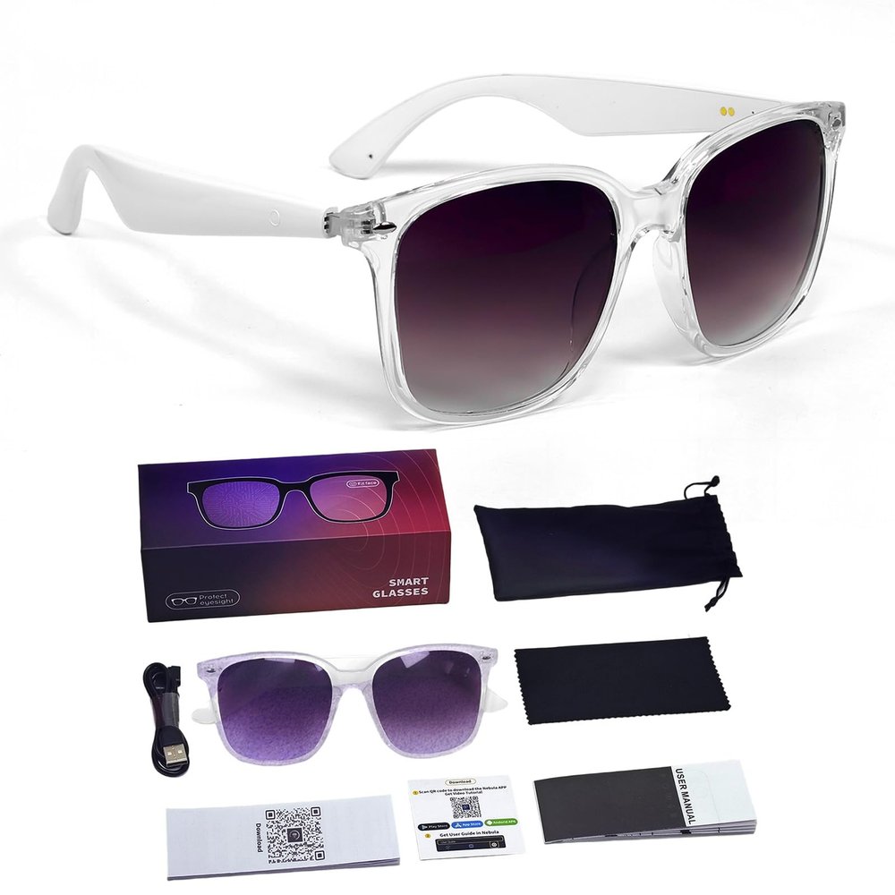 SKEKECIE AI Smart Translation Glasses for Travel & Business, Real-Time 100+ Language Translator, Wireless Open-Earphones Design with Music Playback & Touch Control,Lightweight Eyewear (WH/VT)