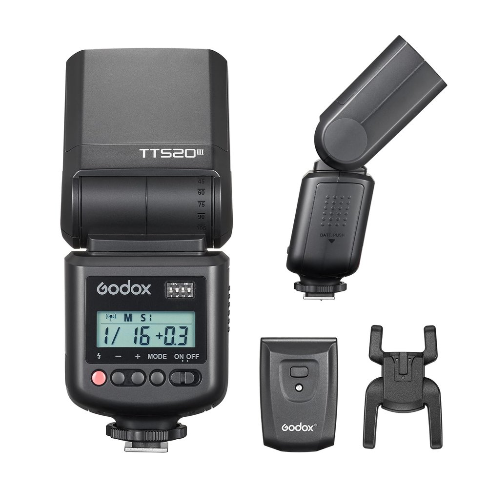 Godox TT520III Camera Flash with 433MHz Wireless Triggering - 33 GN, 16 Channels, Adjustable Flash Head, Multiple Modes & Accessories - Compatible with Canon, Nikon, Sony, Fujifilm, Olympus and More