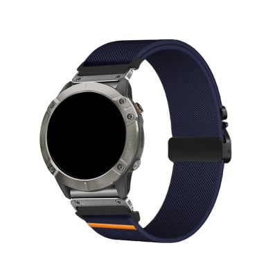 22mm 26mm Nylon Elastic Strap For Garmin Fenix 8 7 7X 6 6X 5XPlus Quick Fit Sports Band Accessories(Dark Blue Silver,26mm)