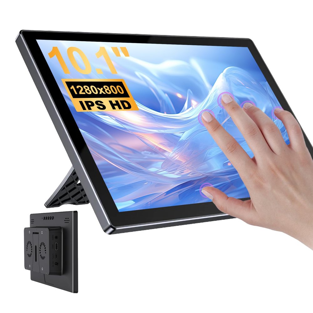 10.1 Inch Touchscreen for Raspberry Pi,5-Point 1280 * 800 IPS touchscreen Portable Monitor with HDMI Interface Dual-Speaker for Raspberry Pi 5/4B/3B+/3B/B+ Jetson Nano Win11/10/8/7(dark black)