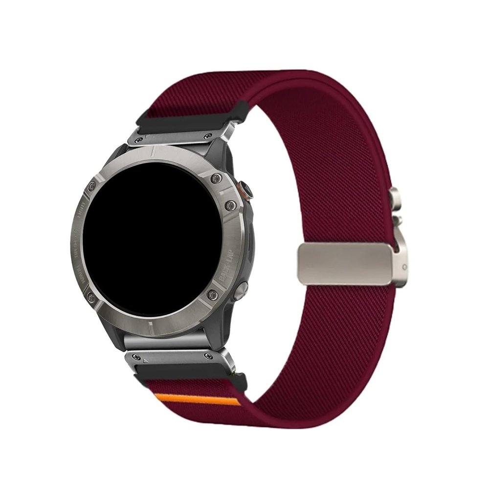 22mm 26mm Nylon Elastic Strap For Garmin Fenix 8 7 7X 6 6X 5XPlus Quick Fit Sports Band Accessories(Burgundy Silver,22mm)