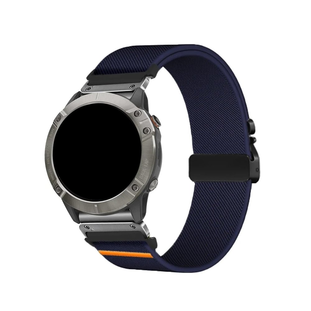 22mm 26mm Nylon Elastic Strap For Garmin Fenix 8 7 7X 6 6X 5XPlus Quick Fit Sports Band Accessories(Dark Blue Silver,22mm)