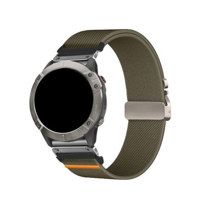 22mm 26mm Nylon Elastic Strap For Garmin Fenix 8 7 7X 6 6X 5XPlus Quick Fit Sports Band Accessories(Military Green Silver,22mm)