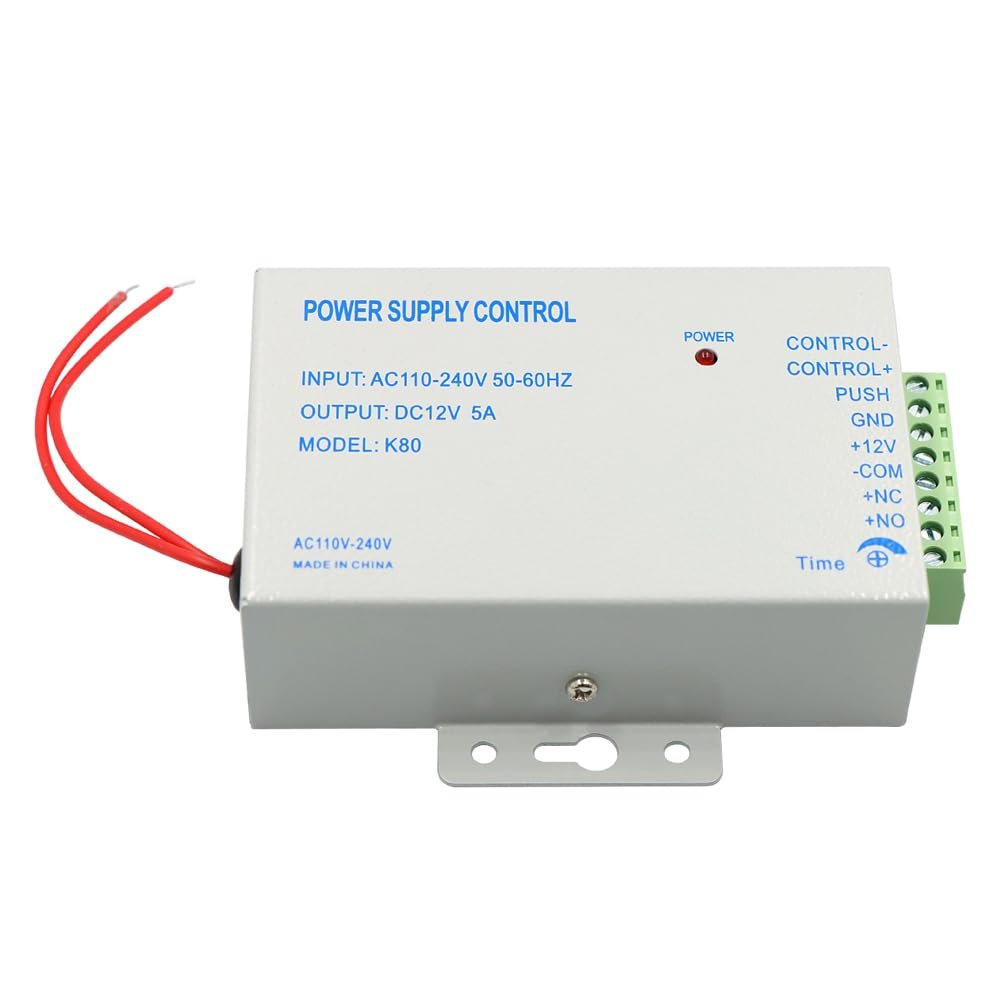 12V K80 Power Supply Controller Input True 3A/5A AC110V-240V Output DC for Door Access Control System,Electric Strike Lock, Bolt Lock, Magnetic Lock, Power Supply Controller (K80-5A)