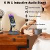 Phone Stand with Wireless Induction Bluetooth Speaker RGB Colorful Ambient Light FM Radio HD Surround Sound for Home Office Desktop Adjustable Foldable Holder for Phone Tablet view 2