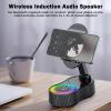 Phone Stand with Wireless Induction Bluetooth Speaker RGB Colorful Ambient Light FM Radio HD Surround Sound for Home Office Desktop Adjustable Foldable Holder for Phone Tablet view 3