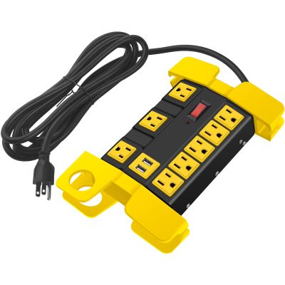 CCCEI Heavy Duty Power Strip with USB, Workshop 8 Outlet Surge Protector 2700 Joules, Industrial Metal 15Amp Power Strip, 20 FT Extension Cord and Wide Spaced Black.