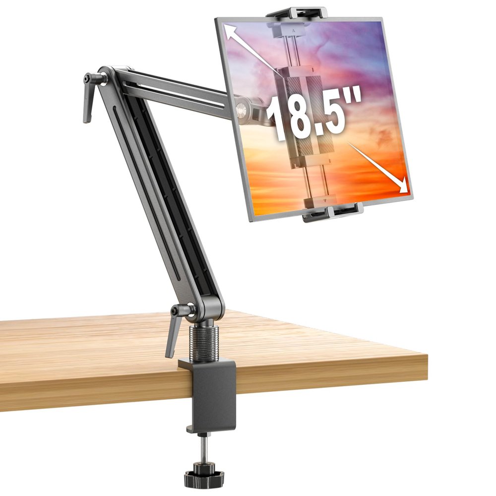 Adjustable Portable Monitor Stand 15.6" - 360 Rotating Base Tall Tablet Desk Arm Holder Stand for iPad Air/Pro/Mini Swivel Flexible Bed Clamp Mount Soporte para Tablet/Monitor Portatil/Ereader