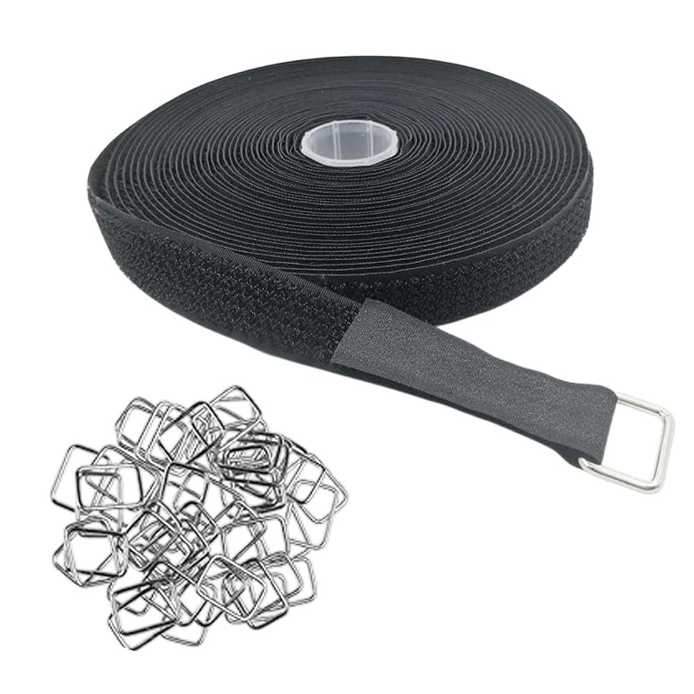 1 inch Black Hook and Loop Straps with 50 Metal Buckles 10 Yards Length Adjustable Fastening Cable Straps Cut-to-Length Reusable Cinch Nylon Securing Cord Ties Ideal for Storage and Organizer