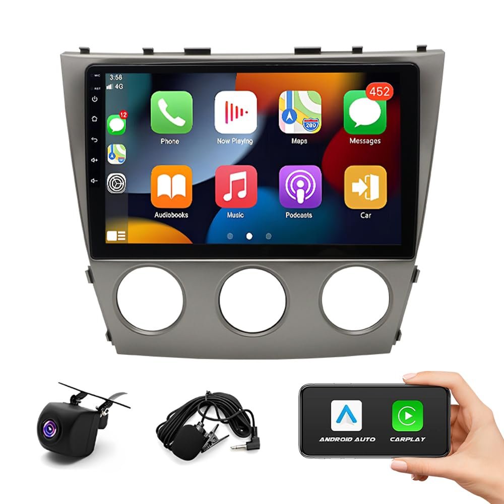 4+64G 10inch Car Radio Stereo with w/carplay w/Android Auto for Toyota for Camry 2007-2013 Double Din w/android13 Touch Screen Car Radio Receiver w/WiFi GPS w/Bluetooth SWC AHD Backup Camera Mic