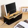 Catekro Cable Management Box with Bamboo Lid Cell Phone Tablet Holder Plug Data Cable Storage Charging Organizer Charger Cord Box for Home and Office Electrical Plug Storage(Black) view 1