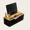 Catekro Cable Management Box with Bamboo Lid Cell Phone Tablet Holder Plug Data Cable Storage Charging Organizer Charger Cord Box for Home and Office Electrical Plug Storage(Black) view 4