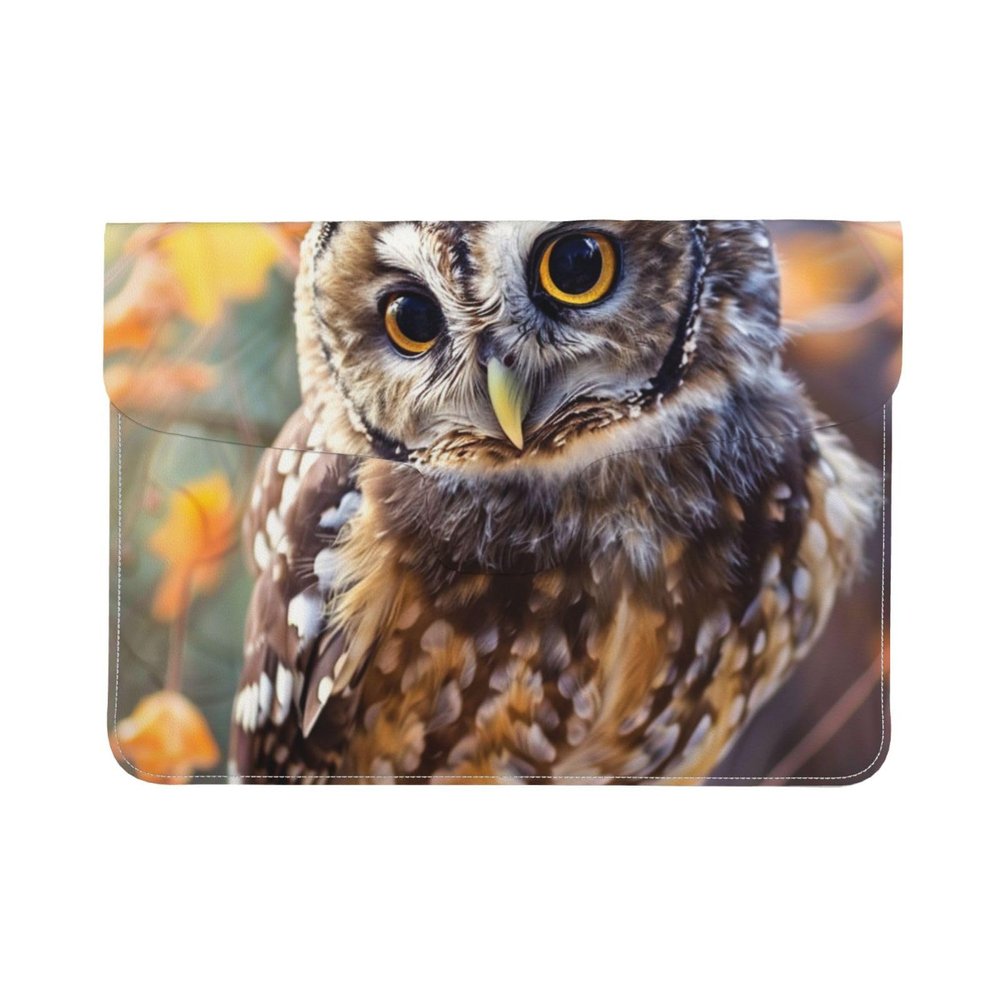 13-inch Leather Laptop Sleeve, Cute Owl Print Slim Shockproof Insertion Design Laptop Case for Office, School, Travel