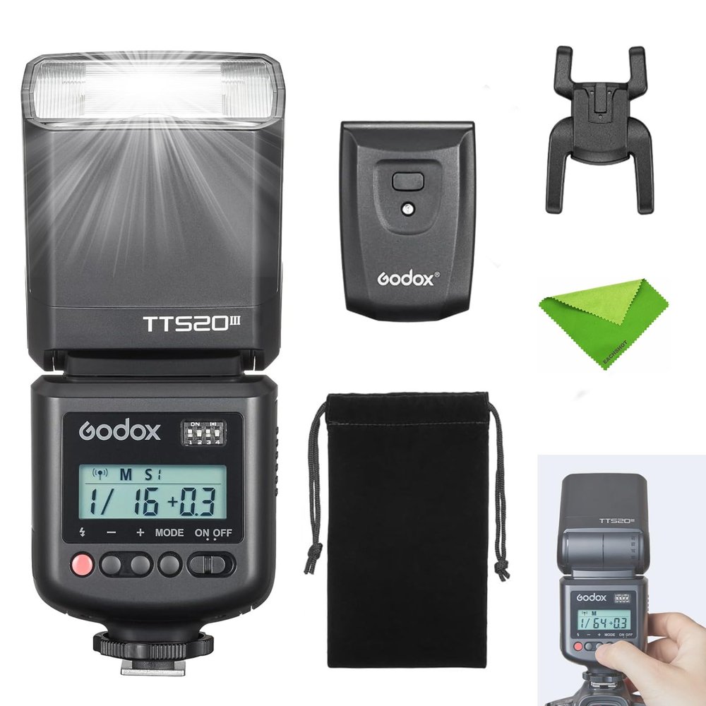 Godox TT520III Camera Flash, 1.8s Recycle Time, 400 Full Power Flash, Built-in Receiver and RT Transmitter for Canon Nikon Panasonic Olympus Pentax and Other DSLR Cameras (NO TTL, TT520II Upgrade)