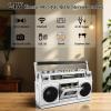 Retro Classic 80s Style Portable Boombox with Cassette Player Recorder, AM/FM/SW1/SW2 Radio, Bluetooth, USB/Micro SD Slots, Headphone Jack, 24W Dual Full-Range High Bass Speakers view 2