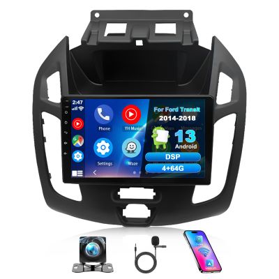 4+64G Android 13 Double Din Car Stereo Radio for Ford Transit 2014 2015 2016 2017 2018 9 Touchscreen Bluetooth Radio with CarPlay Android Auto GPS Navigation WiFi DSP FM Backup Camera MIC