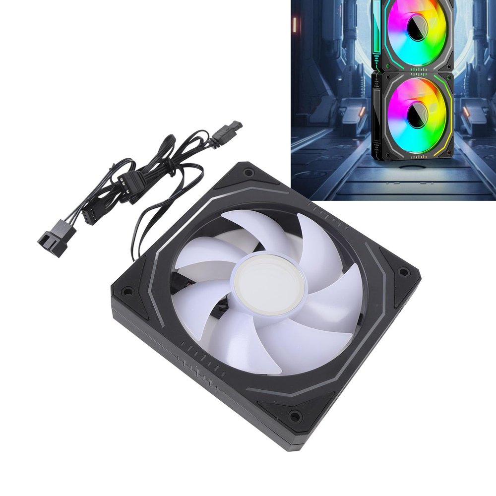 120mm ARGB Computer Case Fan, 3 Pin PWM Silent Computer Fan, Adjustable Speed 800 to 1800RPM, LED Light CPU Cooling Fan (Forward Blades)
