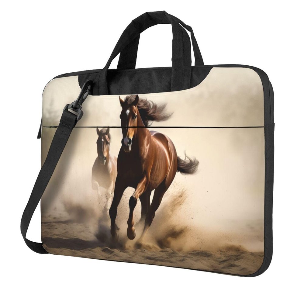 Animals Horse Running Laptop Shoulder Bag For Men Women Briefcase Messenger Bag W/Strap Handle Waterproof Laptop Sleeve Bag 14 Inch