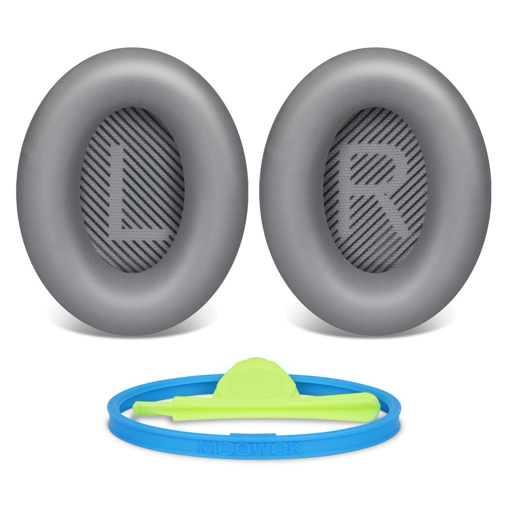 MDOWOK Replacement Earpads Cushions for Bose QuietComfort35&35ii(QC35 II & QC35) Silver Headphones - Professional Positioning Tools Included, Noise-Isolating Memory Foam & Breathable Leather (Grey)