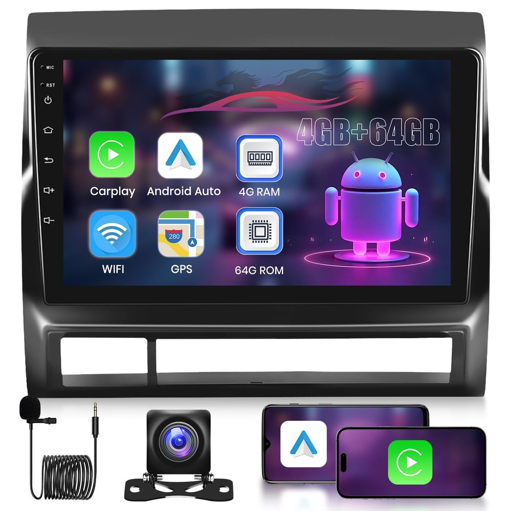 Octa-Core Car Radio Upgrade for Toyota Tacoma 2005-2015, 9-inch IPS Touchscreen Car Stereo with Built-in DSP Wireless CarPlay Android Auto Backup Camera GPS Navigation BT5.0[4GB RAM+64GB ROM]