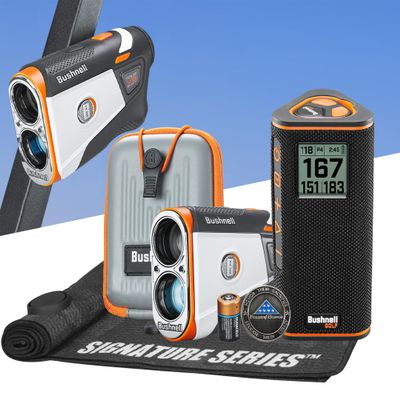 Bushnell Golf Patriot Player Pack with Tour V6 Shift Rangefinder with Slope, Premium Case, Wingman View GPS Speaker, Ball Marker & Signature Series Towel - Ultimate Golf Course GPS Caddie Bundle