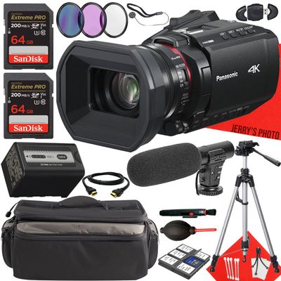 Panasonic HC-X1200 UHD 4K HDMI Camcorder with 24x Zoom + 2PC 64 GB Memory + Shotgun Video Microphone + Filters + Tripod + More (18pc Bundle)