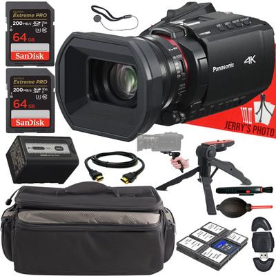 Panasonic HC-X1200 UHD 4K HDMI Camcorder with 24x Zoom + 2PC 64 GB Memory + Camera Carrying Case + Hand Grip Tripod + Deluxe Cleaning Kit + More (14pc Bundle)