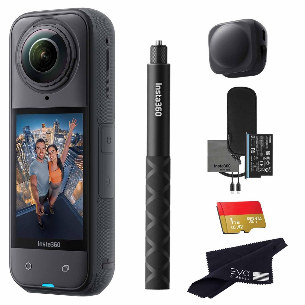Insta360 X5 Basic Bundle-8K Waterproof 360 Action Camera with 1/1.28" 48MP Sensors, 8K 360 HDR Video, 72MP 360 Photo, 4K Single-Lens |Bundle Includes Selfie Stick, Lens Cap (1TB)