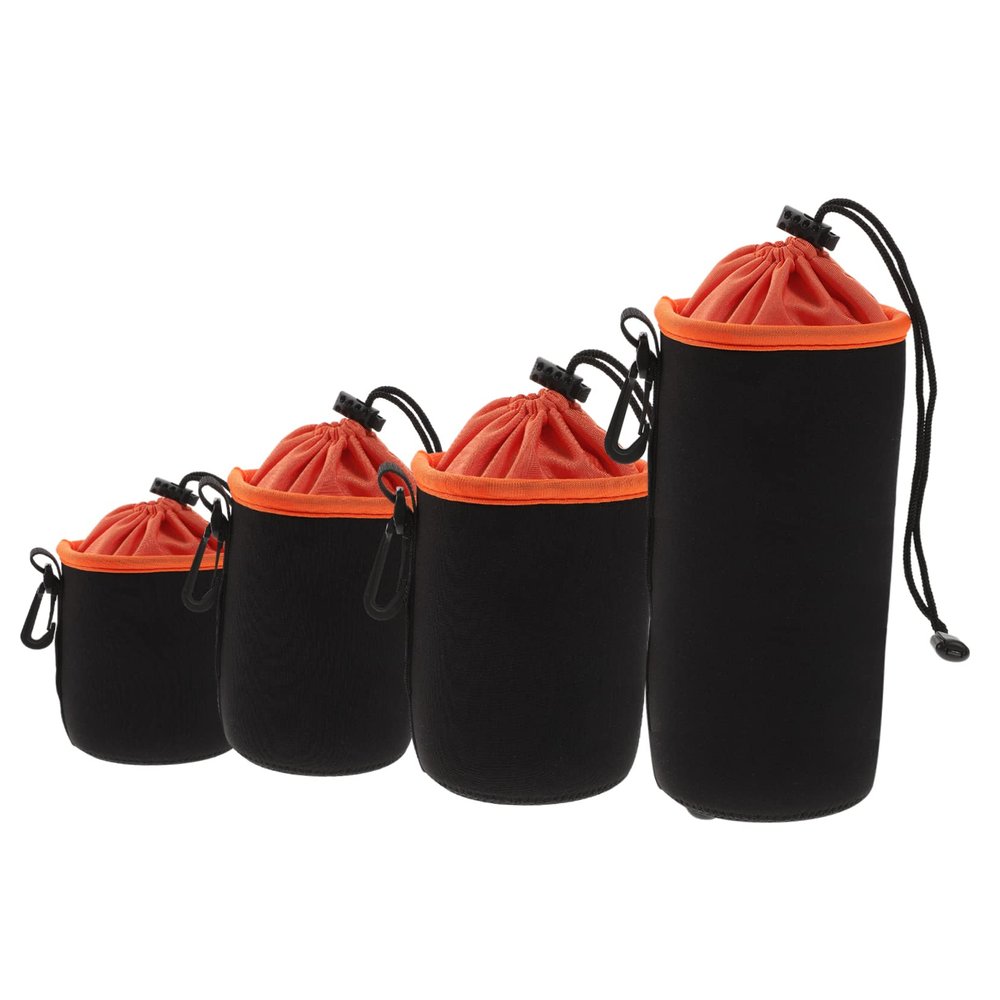 balacoo 4pcs Thick Dslr Camera Lens Pouch Drawstring Storage Bag for Outdoor Travel