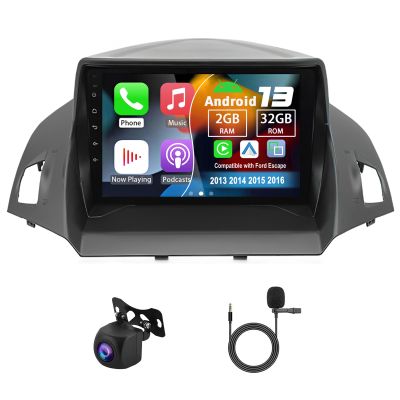 Slakerbe Android 13 Double Din Car Radio Compatible with Ford Escape 2013 2014 2015 2016, 2G+32G 9" Touch Screen Car Stereo with Wireless Carplay Android Auto GPS WiFi Mic Backup Camera