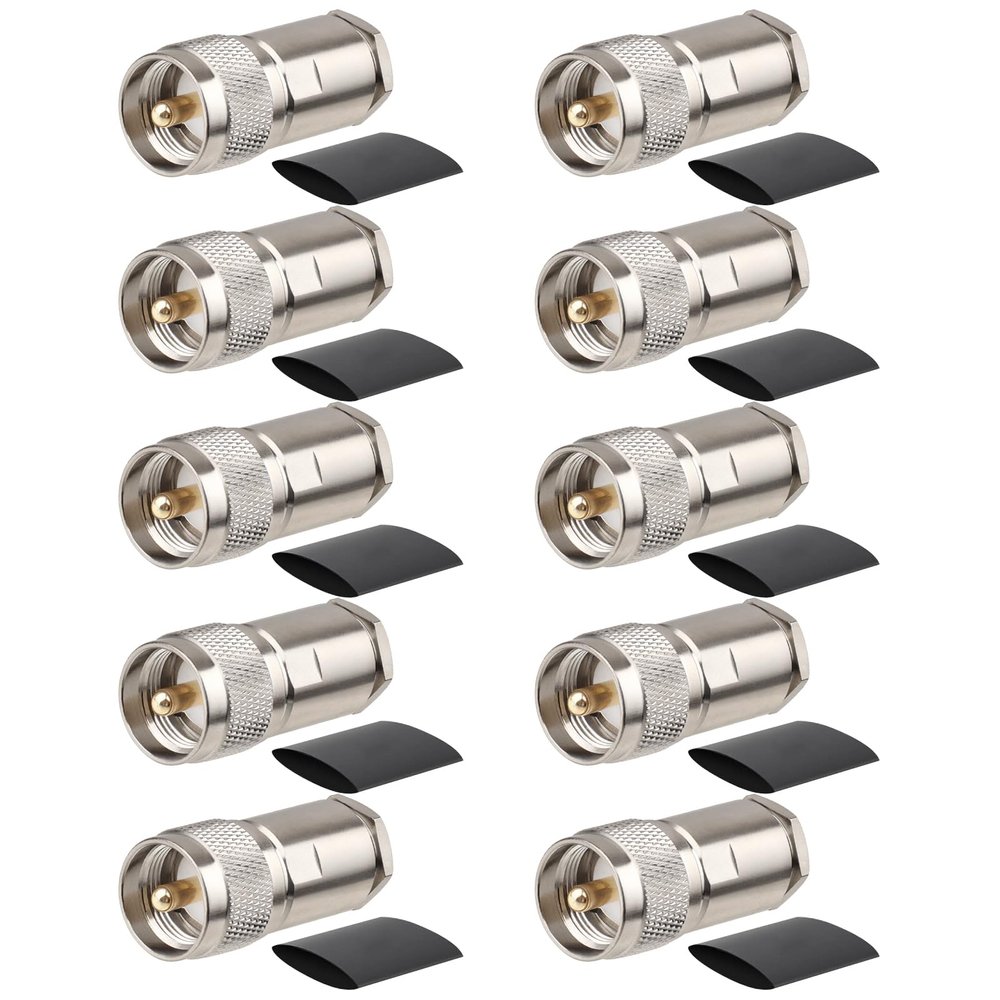 MOOKEERF 10 Pack PL259 Coax Connectors 50 Ohm PL-259 UHF Male Clamp Connector for LMR400 KMR400 RG8 RG8U RG213 Coaxial Cable