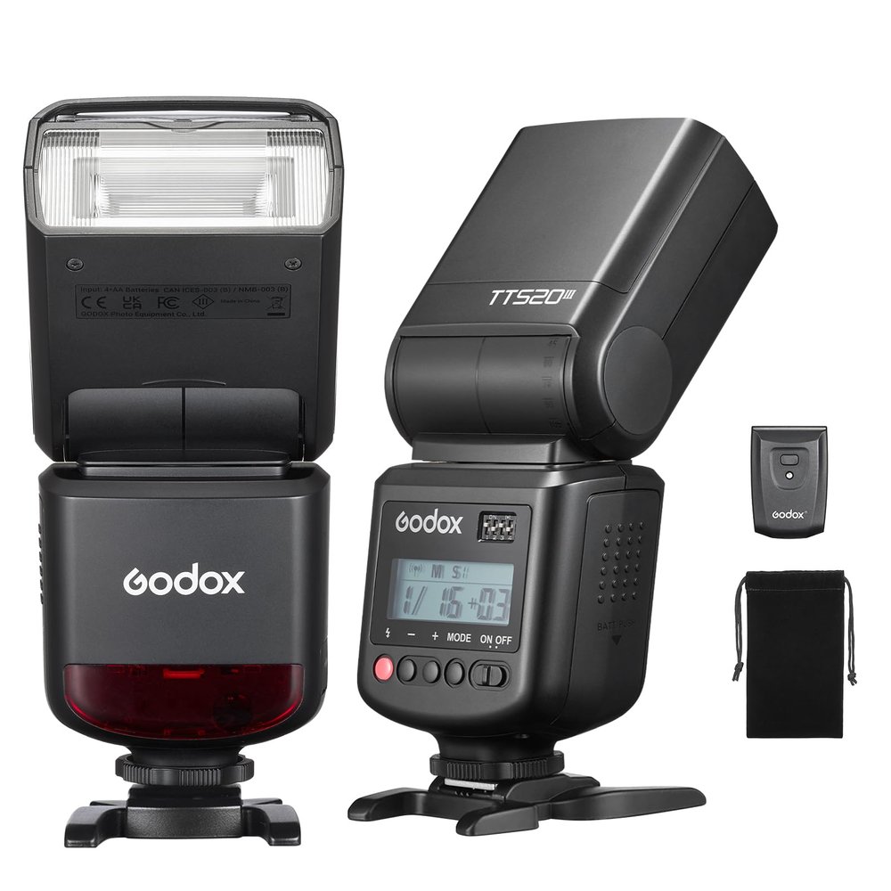 Godox TT520III Camera Flash Speedlite, GN 33 Flash Speedlight with RT-16 Wireless Trigger Transmitter, S1/S2 Optical Sync, PC Sync Port for Canon/Sony/Fujifilm/Nikon/Panasonic/Olympus