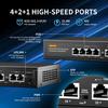BLIYEE 6 Port Gigabit PoE Switch, 4 PoE+ Ports and 2 Ethernet Uplink with 1 1000M SFP Slot, High Power PoE Port | Desktop Fanless Design | Plug & Play | Black Metal Housing view 2