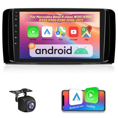 2+64G Android Car Stereo for Mercedes Benz R Class W251 R350 R320 R300 R280 2005-2017 with Carplay & Android Auto - 9 Inch Touchscreen Radio with WiFi, GPS Navigation, EQ, SWC + AHD Backup Camera