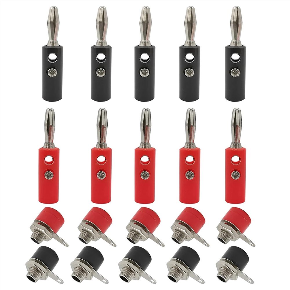 10Pairs 4mm Banana Male + Female Socket Audio Speaker Cable Connector Terminal Post Wire Adapter Red&Black(Red Black)