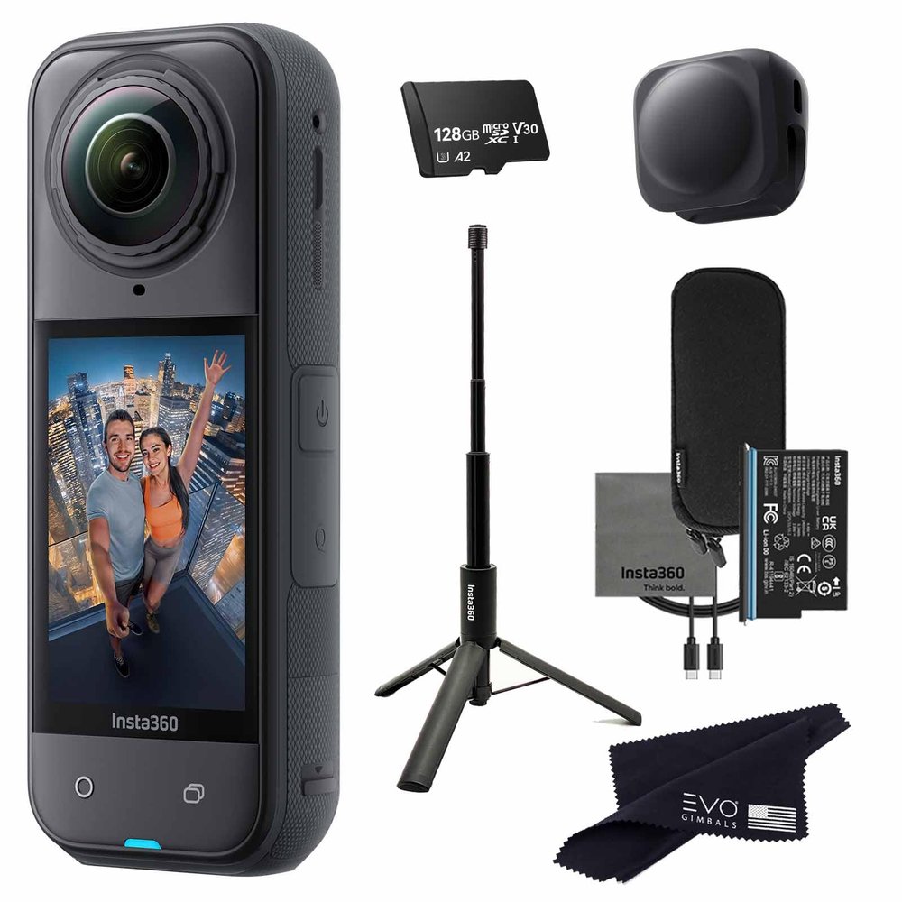 Insta360 X5 Tripod Selfie Stick Bundle -8K Waterproof 360 Action Camera with 1/2" Sensors, 8K 360 HDR Video,Perfect for Matterport 360 House Tour|Bundle Includes Tripod Selfie Stick, Lens Cap(128GB)