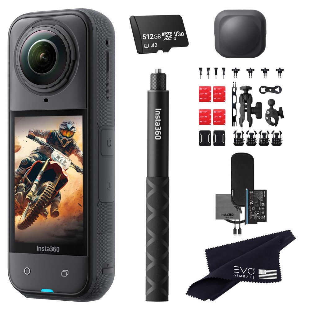 Insta360 X5 Motorcycle Bundle-8K Waterproof 360 Action Camera with 1/1.28" 48MP Sensors, 8K 360 HDR Video, 72MP, 4K Single-Lens |Bundle Includes Motorcycle Bundle, Selfie Stick, Lens Cap (512GB)