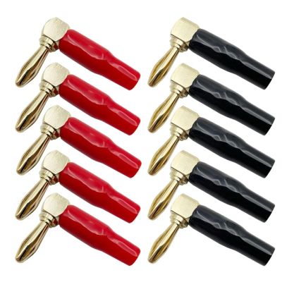 10Pcs/4mm Wire Hole Banana 90 Degree Bend Right Angle Gold Plated Connector with Soft Plastic Sheath(5 Red 5 Black)