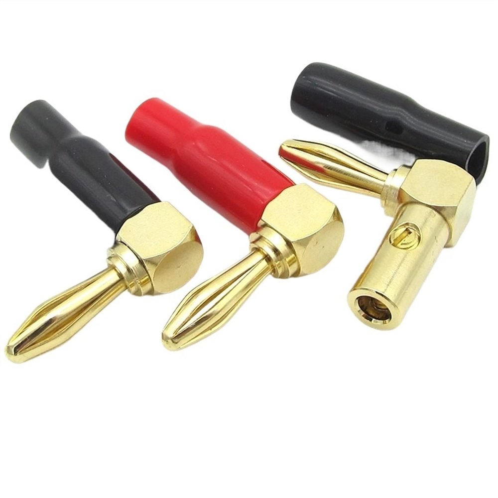 10Pcs/4mm Wire Hole Banana 90 Degree Bend Right Angle Gold Plated Connector with Soft Plastic Sheath(10 Black)