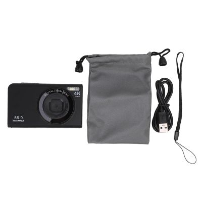 Nutriess Digital Camera 56MP 4K Autofocus 16x Zoom Prevent Shaking 2.4 Inch Screen Portable Vlogging Fill Light White Compact Rechargeable Video Photography (Black)