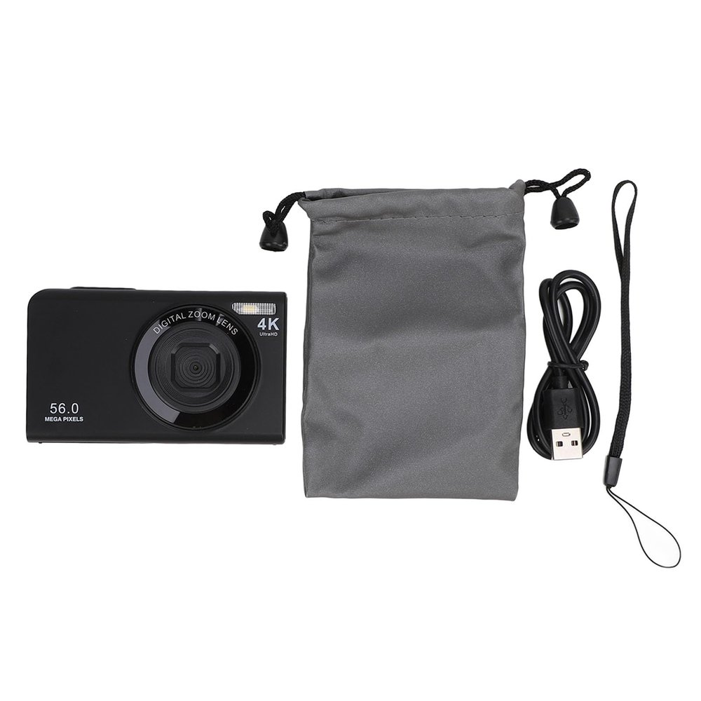 Nutriess Digital Camera 56MP 4K Autofocus 16x Zoom Prevent Shaking 2.4 Inch Screen Portable Vlogging Fill Light White Compact Rechargeable Video Photography (Black)