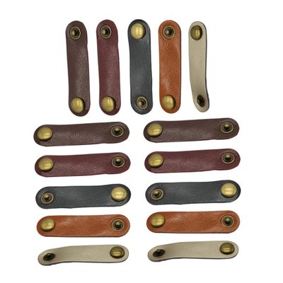 DOITOOL 15pcs Leather Cable Straps for Earphones and USB Cables Universal Cord Organizer Button Fastener Sturdy for Desk and Travel