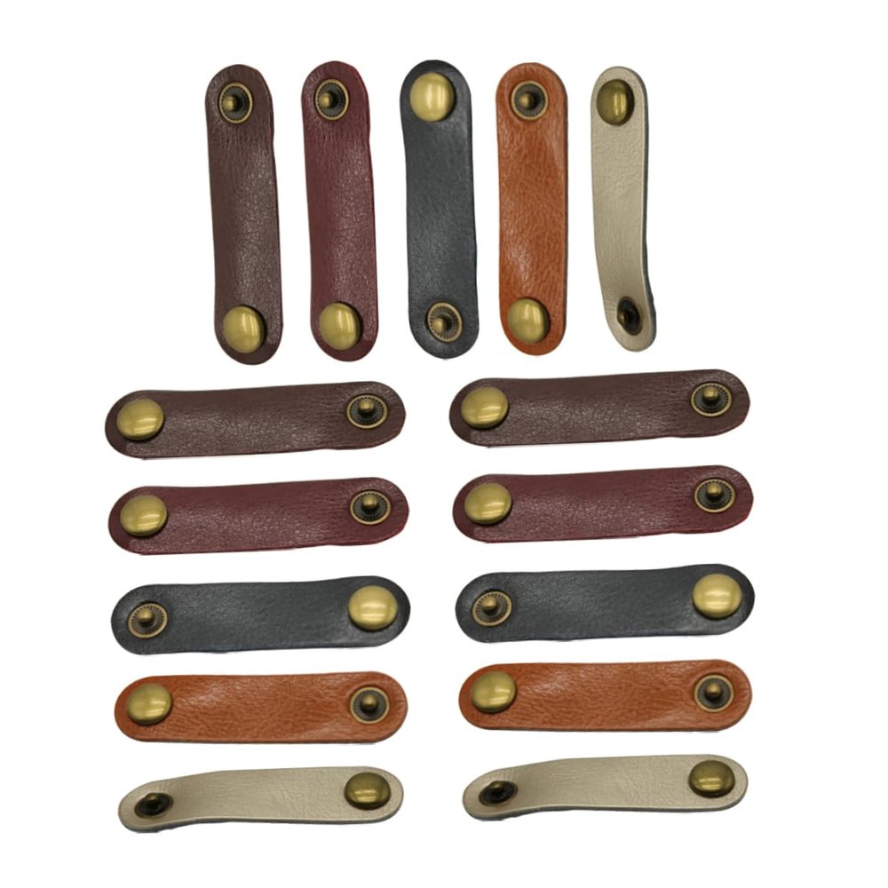 DOITOOL 15pcs Leather Cable Straps for Earphones and USB Cables Universal Cord Organizer Button Fastener Sturdy for Desk and Travel