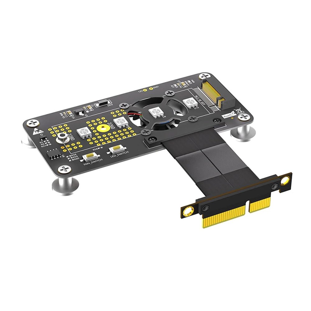 jiingekk NVME MKey SSD To PCIEx4 Expansion Board With Cooling Fan And Color LED PCIEx4 Adapter 2230-2280 SSD